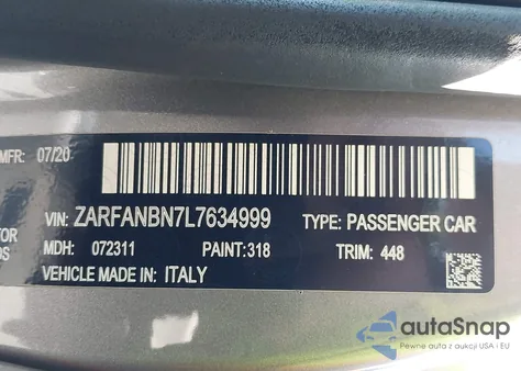 2020 Alfa Romeo Giulia Ti Awd из США, поврежденный, VIN ZARFANBN7L7634999